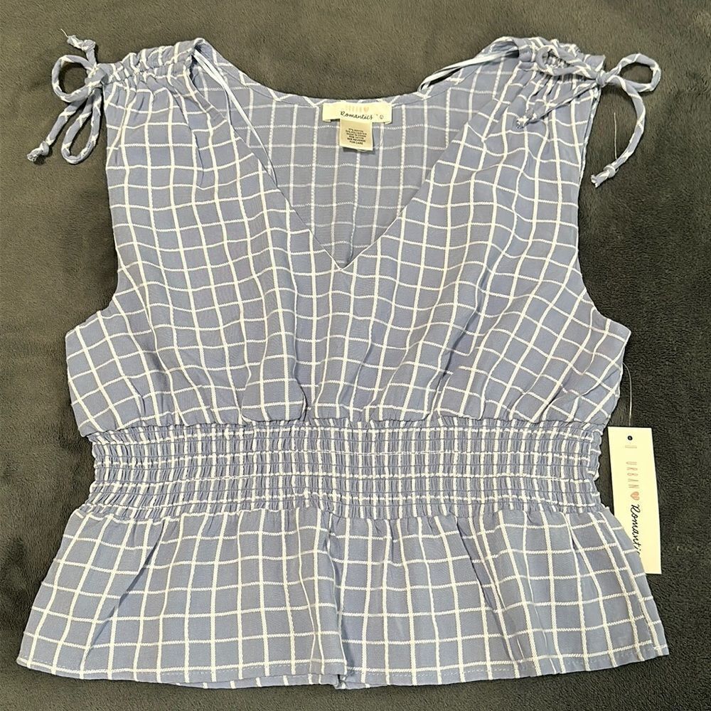 New Urban Romantics Gingham V Neck Sleeveless Top Size Large